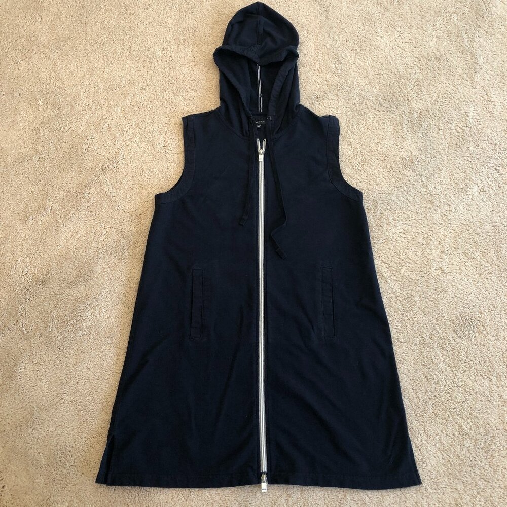 Nautica Beach Navy Swimwear Coverup Dress Hooded Zip-up Sleeveless Size Medium